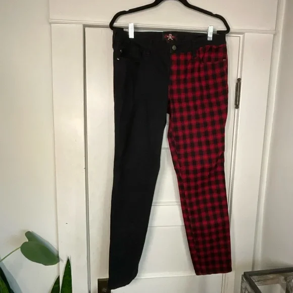 Royal Bones Black and Red Plaid Skinny Jeans - Picture 1 of 10